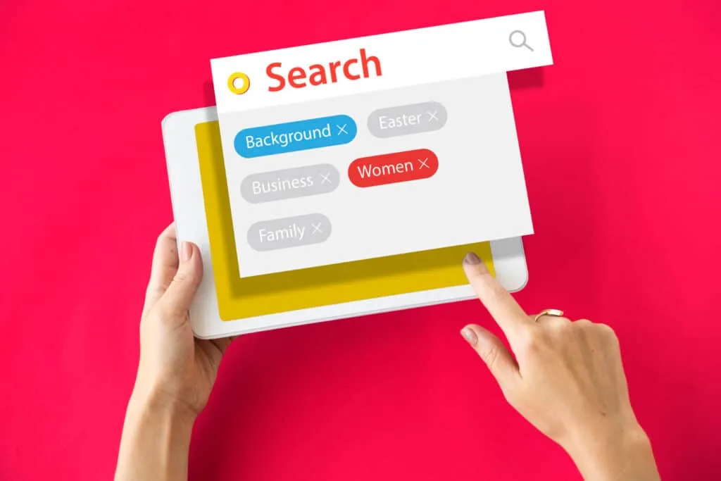animated hand pointing on keyword search filters