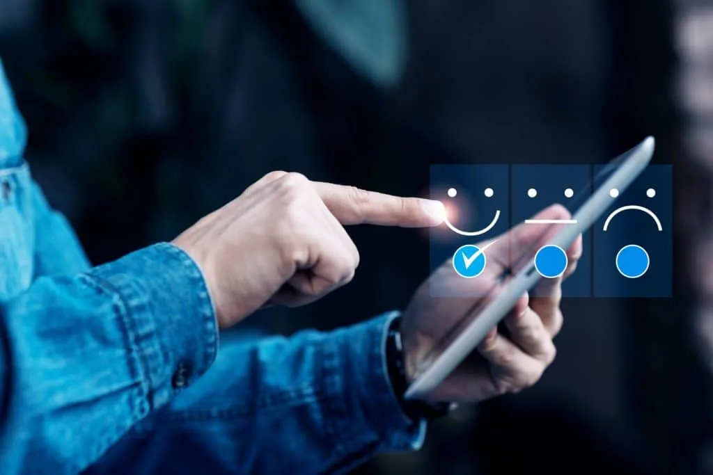 a person answering customer support survey on a mobile phone