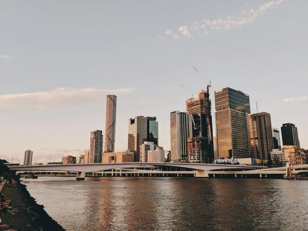 View of Brisbane city skyscrapers and buildings