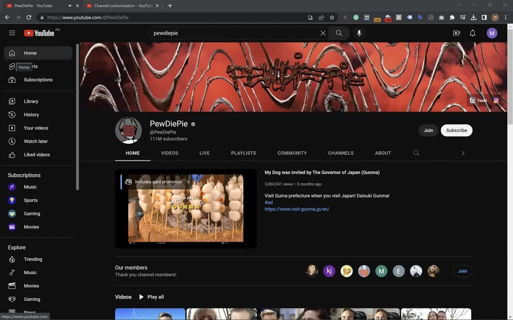 pewdiepie youtube channel