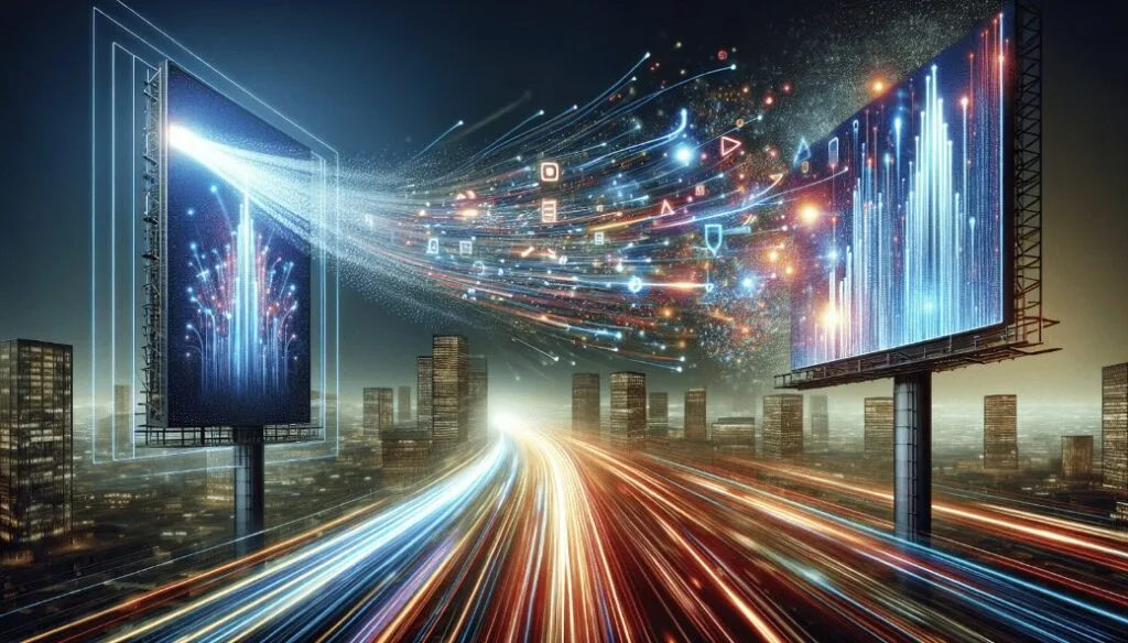 road with blinding lights from cars and billboards