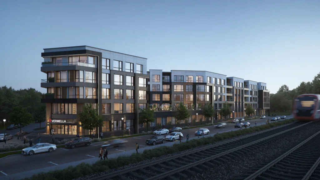 3D rendering of commercial complex and streets