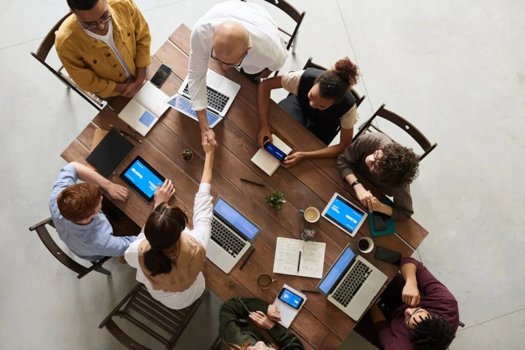 group of people working on a table