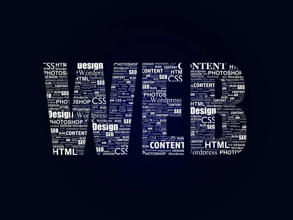 Word 'web' surrounded by interconnected words related to web design