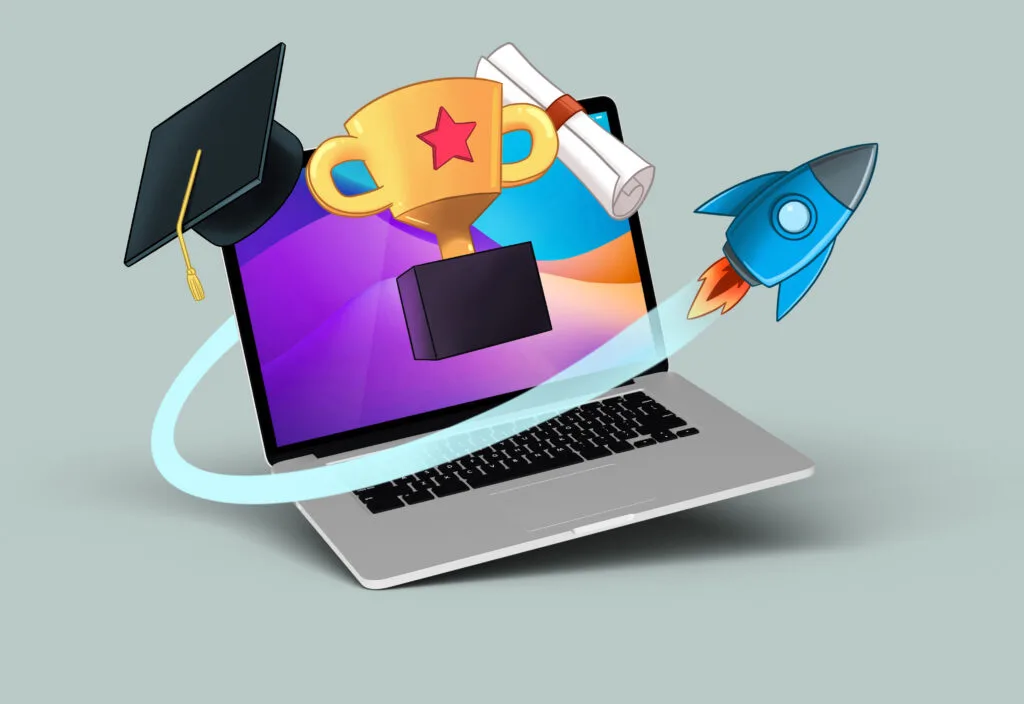 laptop with gaming icons