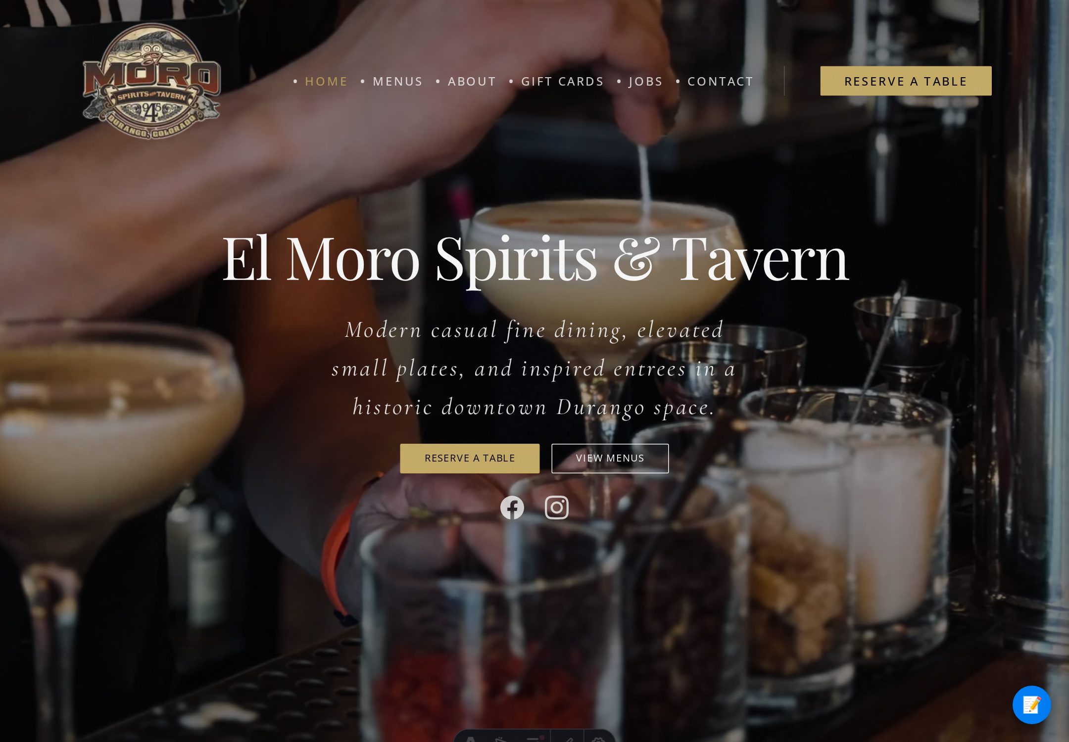 El Moro Spirits & Tavern website homepage designed and built by Animas Marketing
