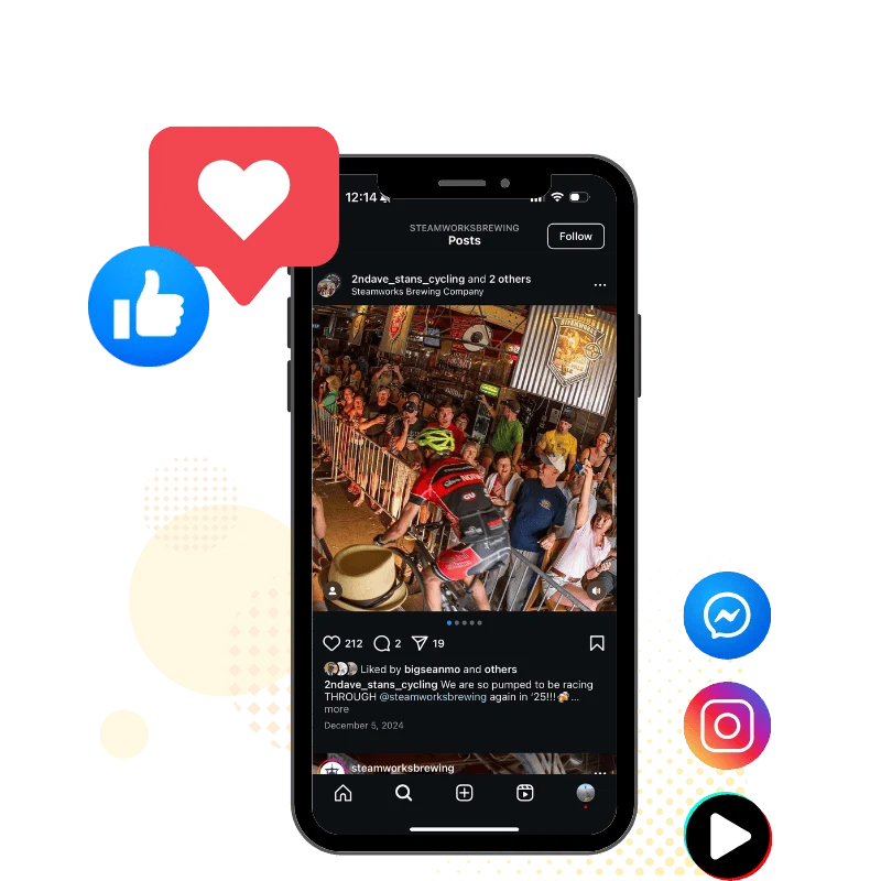Social media management for Colorado businesses — an Instagram feed with likes, comments, and cross-platform engagement managed by Animas Marketing.